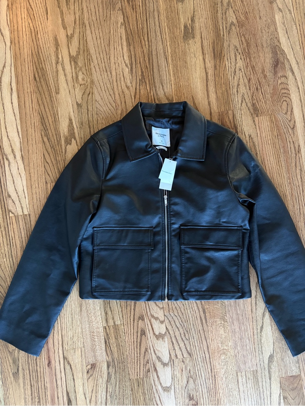 Abercrombie & Fitch Black Faux Leather Cropped Zip Jacket